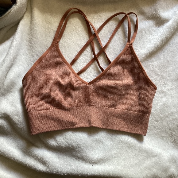 Aerie real good Ribbed Strappy Bralette in Rust  size Large - Picture 2 of 7